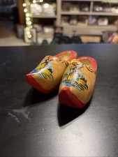 Vintage Dutch Wooden Handcarved Clogs Hand painted Windmills. 4.5 L X 2 W