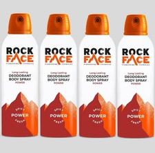 4 X Rock Face Power Deodorant Body Spray for Men, 200ml, Spicy, Fresh