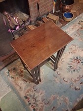 Stunning Vintage Retro Nest Of 3 Wooden Tables Tall And Dainty With Inlay 