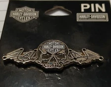 Harley Davidson winged skull 2 by 1 inch pin new P746305