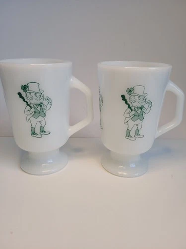 St. Patrick's Day Fire King Mug Vintage Anchor Hocking White Milk Glass Descript