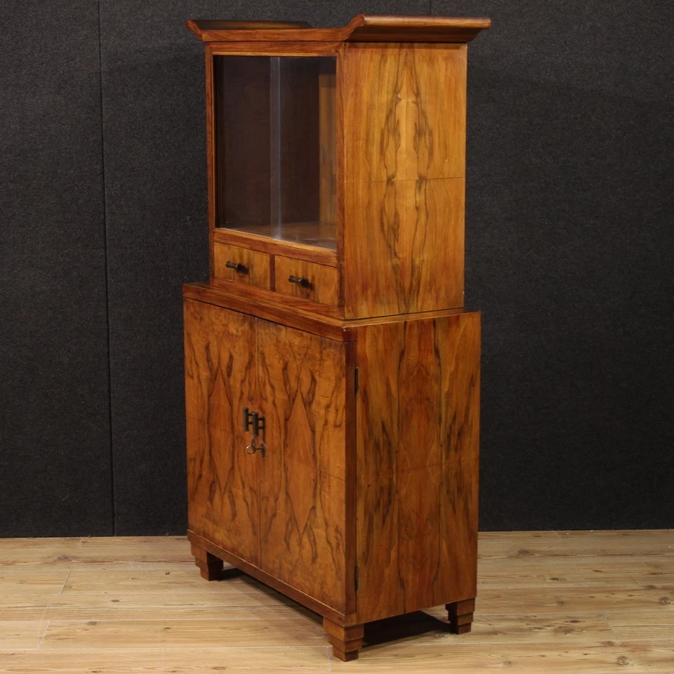 Vitrina italiana estilo art deco vitrina estantería en madera siglo XX Foto 4 de 4