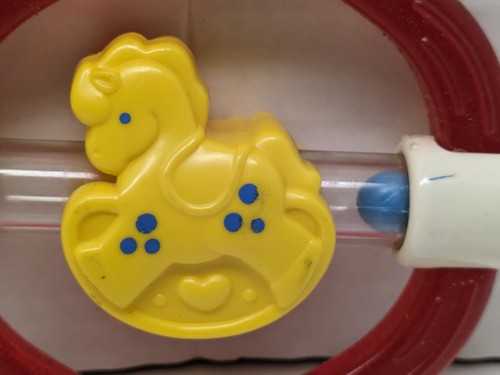 Vintage Fisher Price Baby Teether Rattle Toy Infant Rocking Horse Red Yellow - Picture 3 of 8