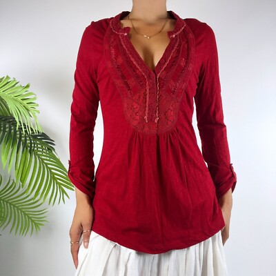 Women's Vintage Red Cottagecore Boho Prairie Long Sleeve Top / Size: S ...