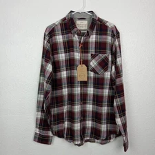 Weatherproof Vintage Shirt Men Medium Cabernet Plaid Oxford Long Sleeve Flannel