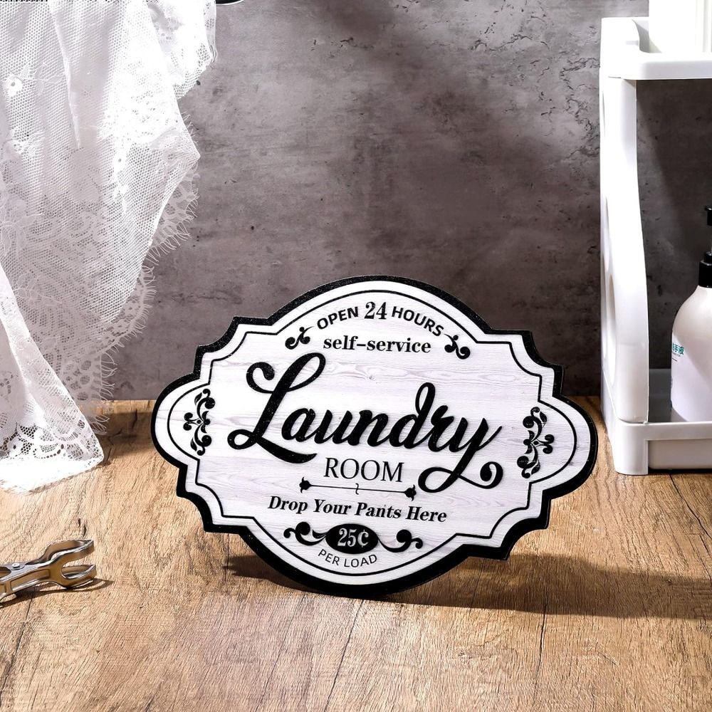 Wood Wooden Wall Door Sign White Laundry Room Hanging Sign Decor