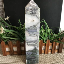 1155g Reiki Natural Beautiful Moss Agate Crystal Hand Grinding wand Repair mt866