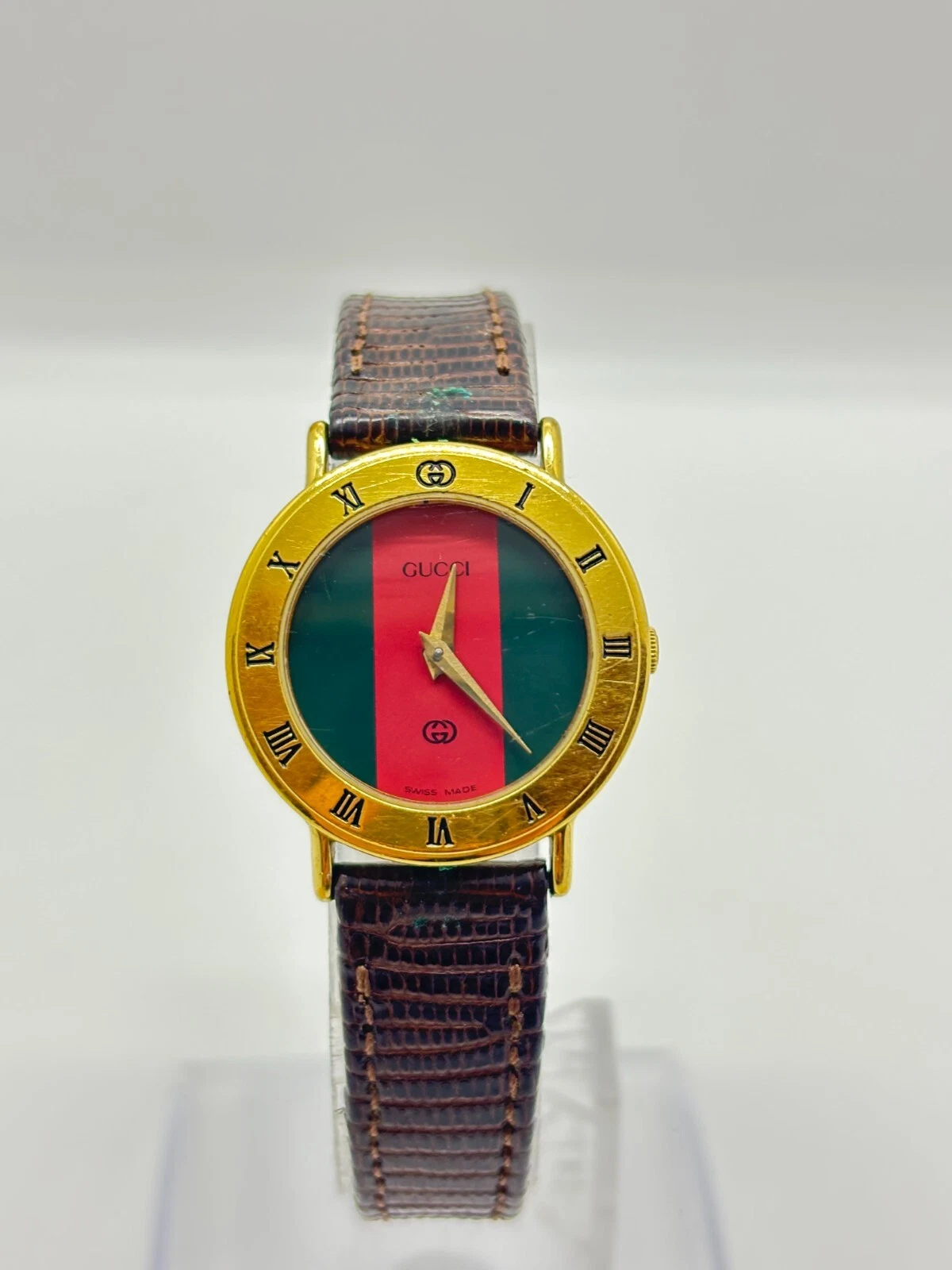 [Exc+5] Montre Gucci 3000L Or X Rouge Vert Sherry Line Occasion Fonctionne