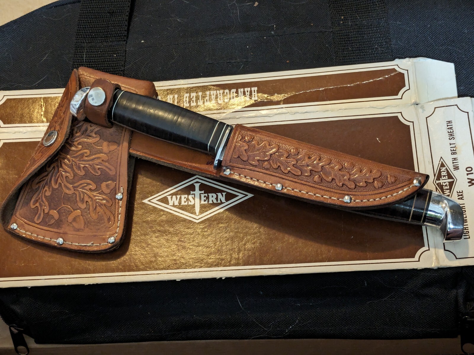 Western knife & Hatchet Set, Leather handles, hatchet W10 knife 1951