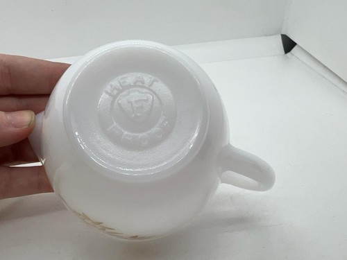 Vintage Heat Proof CREAMER w/ LID Milk Glass FEDERAL Gold Bamboo Coffee Tea - Picture 3 of 17