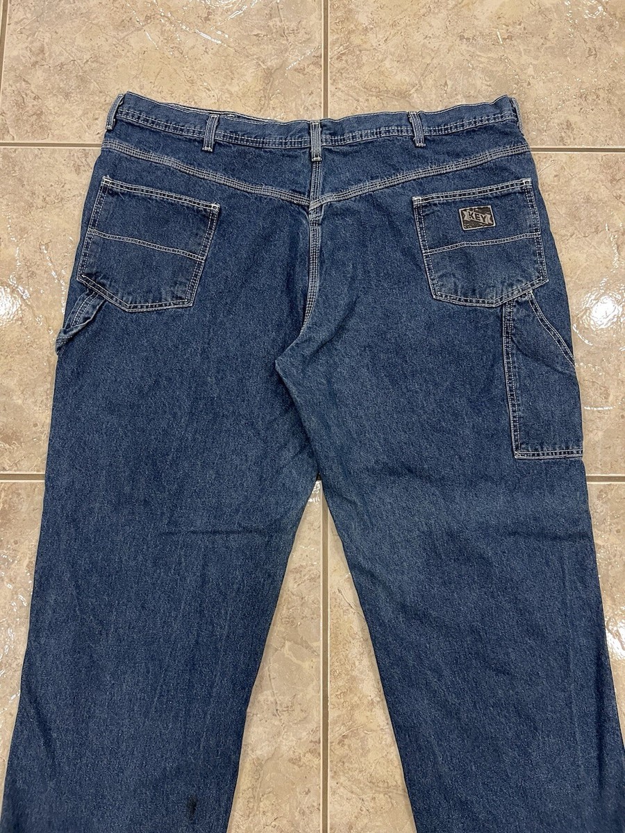 Men's 46X32 KEY Carpenter Jeans Blue Denim Straight Leg Work Pants