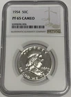 1954 NGC PF65 Cameo Proof Ben Franklin Half Dollar 50c 90% Silver White Coin