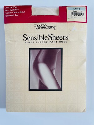 NEW VTG WORTHINGTON SENSIBLE SHEER PANTYHOSE NYLONS SUPER SHAPER BONE LONG