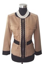 Etcetera Suit Jacket Sz 0 Beige Black Dress Casual Cotton Zipper Front S XS