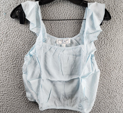 Hippie Rose Ruffled Top Juniors' Small Blue Wave Square Neck Ruched Pullover