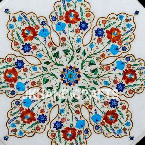 Marble Table Floral Semiprecious Fine Inlay Work Home Decor Gift 18" Octagonal - Picture 5 of 8