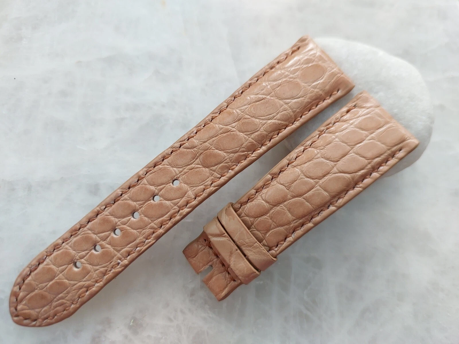 22mm/18mm Beige Alligator Crocodile Print Leather Watch Strap Band