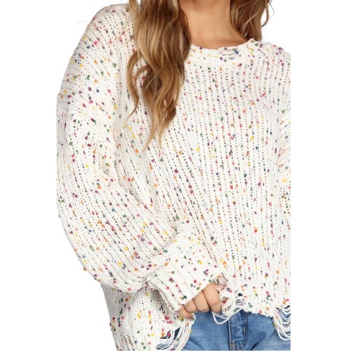 Cream Rainbow Confetti Knit Distressed 