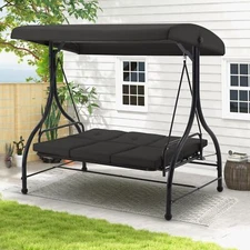 Outdoor 3-Person Patio Swing Chair 2-in-1 Convertible Canopy Swing Bed 4 color