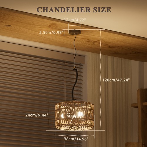 3-Lights Vintage Rattan Woven Lantern Pendant Light Fixture Hanging Ceiling Lamp - Picture 8 of 8