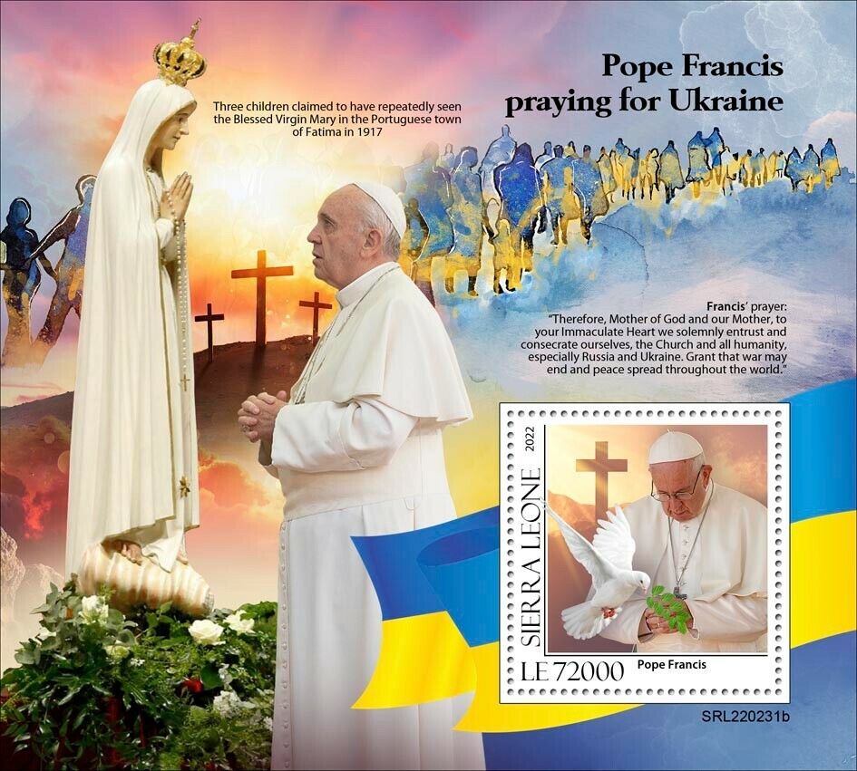Znaczki Sierra Leone 2022 MNH Papież Franciszek Modlący się za Ukrainę S/S