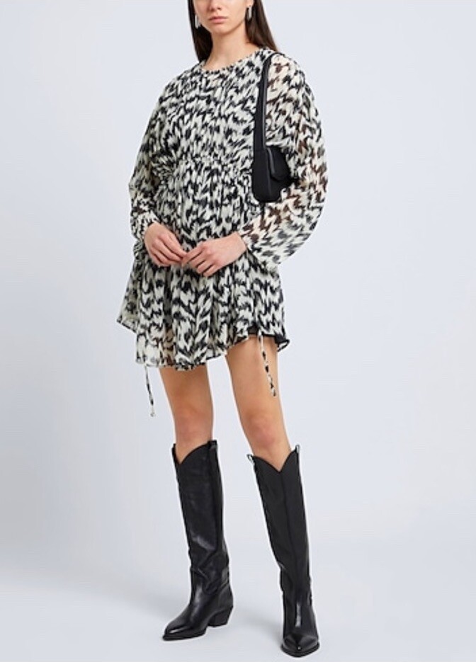 Topshop Oversized Gathered Channel Waisted Printed Mini Dress In B&W Size 8-10