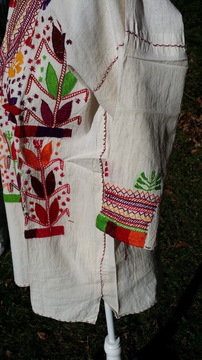 Maya Mexican Blouse Top Shirt Embroidered Flowers Corn Chiapas