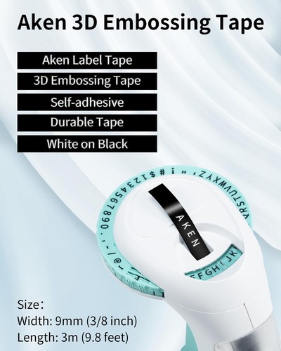 Aken rubans d'étiquettes compatibles Dymo ruban gaufré 3D de 9 mm compatible ... - Photo 3/7
