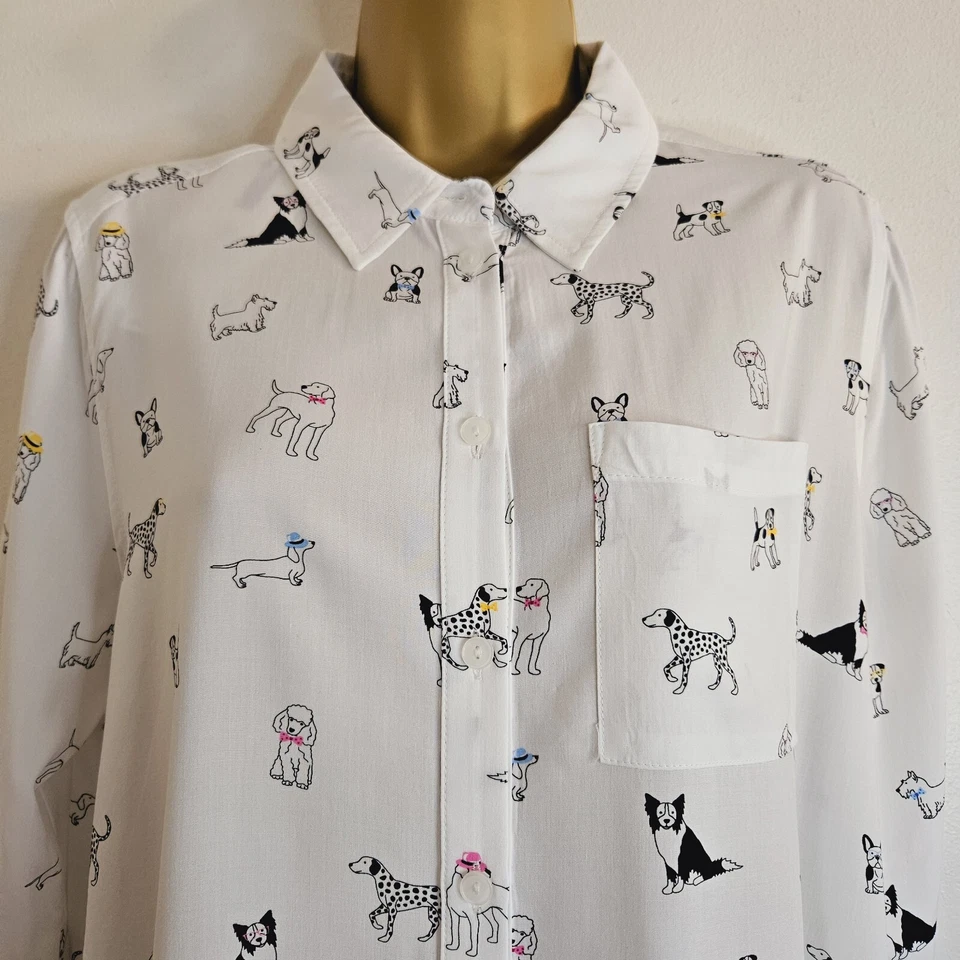 NEW Debenhams 10-14 Ivory White Black Puppy Dog Printed Blouse Shirt Top - Image 4 of 4