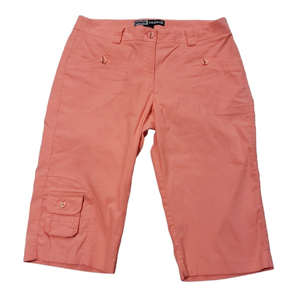 Jamie Sadock Women's Peach Pink Bermuda Cargo Golf Shorts Zippered Pockets