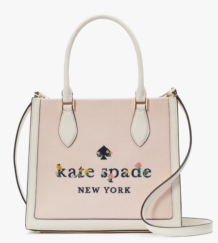 Kate Spade Garden Logo ELLIE Small Embroidered Canvas Tote Light Rosebud Pink - Picture 5 of 8