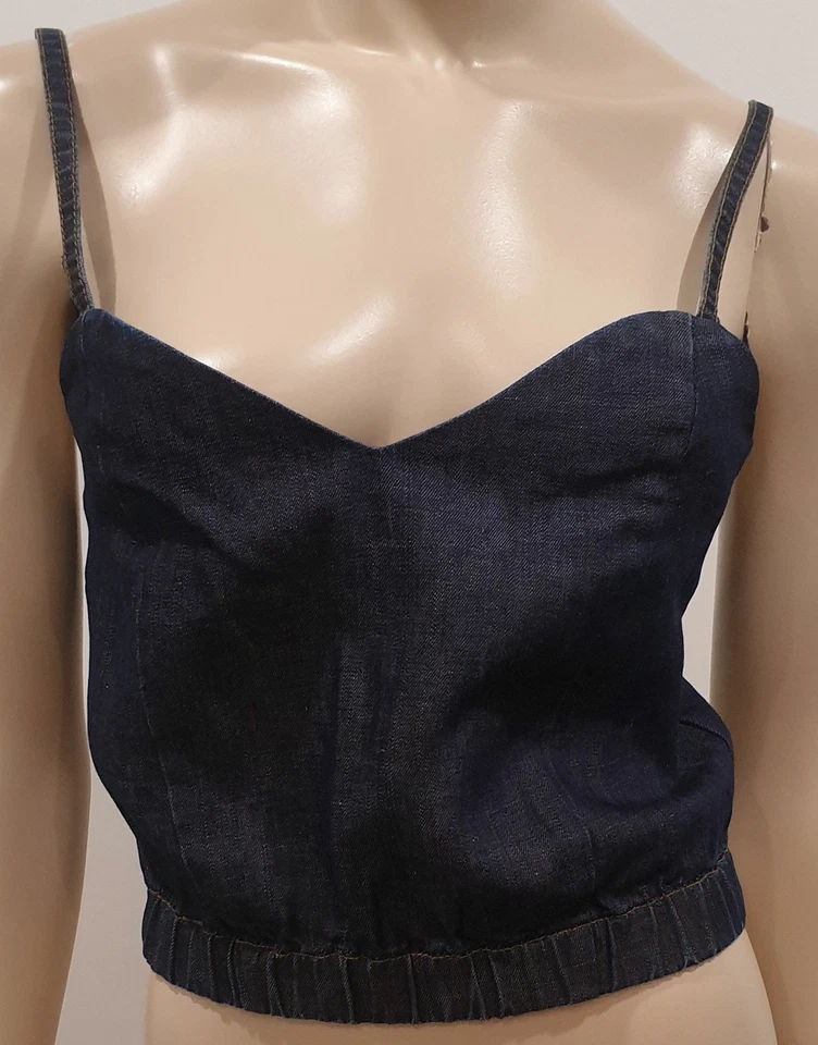 MARNI DENIM EDITION Blue Spaghetti Strap Elastic Hem Crop Cami Tank Top UK14 — 第 2/4 张图片