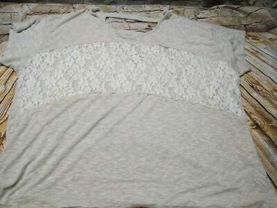 Olivia Moon Lace Front Top Beige Short Sleeve Loose Fit Size 2X