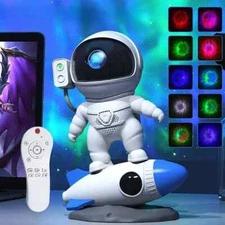Rocket Astronaut Galaxy Star Projector with Speaker Night Light 360° Rotate Star