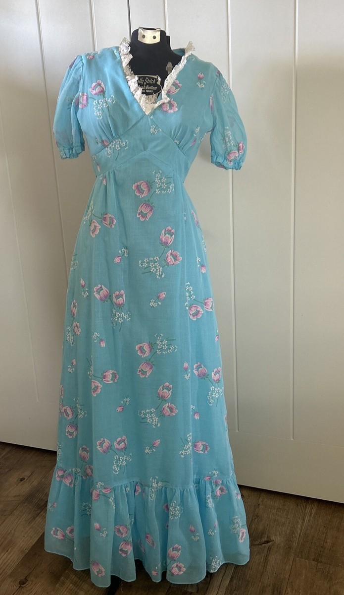 Vintage 1960’s/70’s JC Penny Empire Waist Puff Sleeve Dress Size 9 Vtg