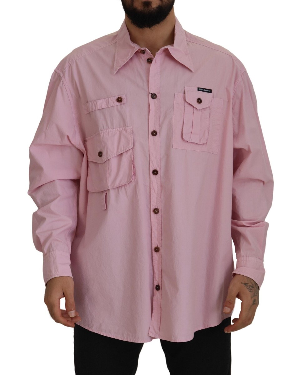週末セール D&G Dolce & Gabbanaドレスシャツ XXL DOLCE & GABBANA Shirt Pink Casual Button Down Long Sleeves