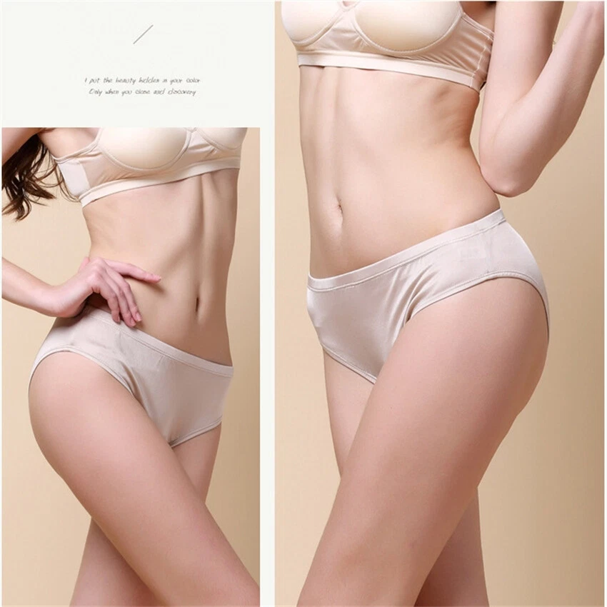 3pairs/lot Knitted Pure Silk Women Panties Mulberry Silk Low-waisted  Briefs Set - Image 3 of 4