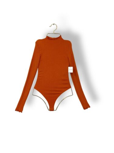 Free people high neck body suit orange long sleeved size M/L make it a mock - Picture 1 of 9