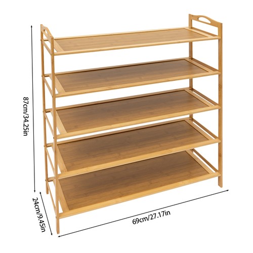 5 TIER NATURAL BAMBOO SHOE RACK ENTRYWAY SHOE SHELF CABINET STORAGE ORGANIZER - Picture 2 of 12
