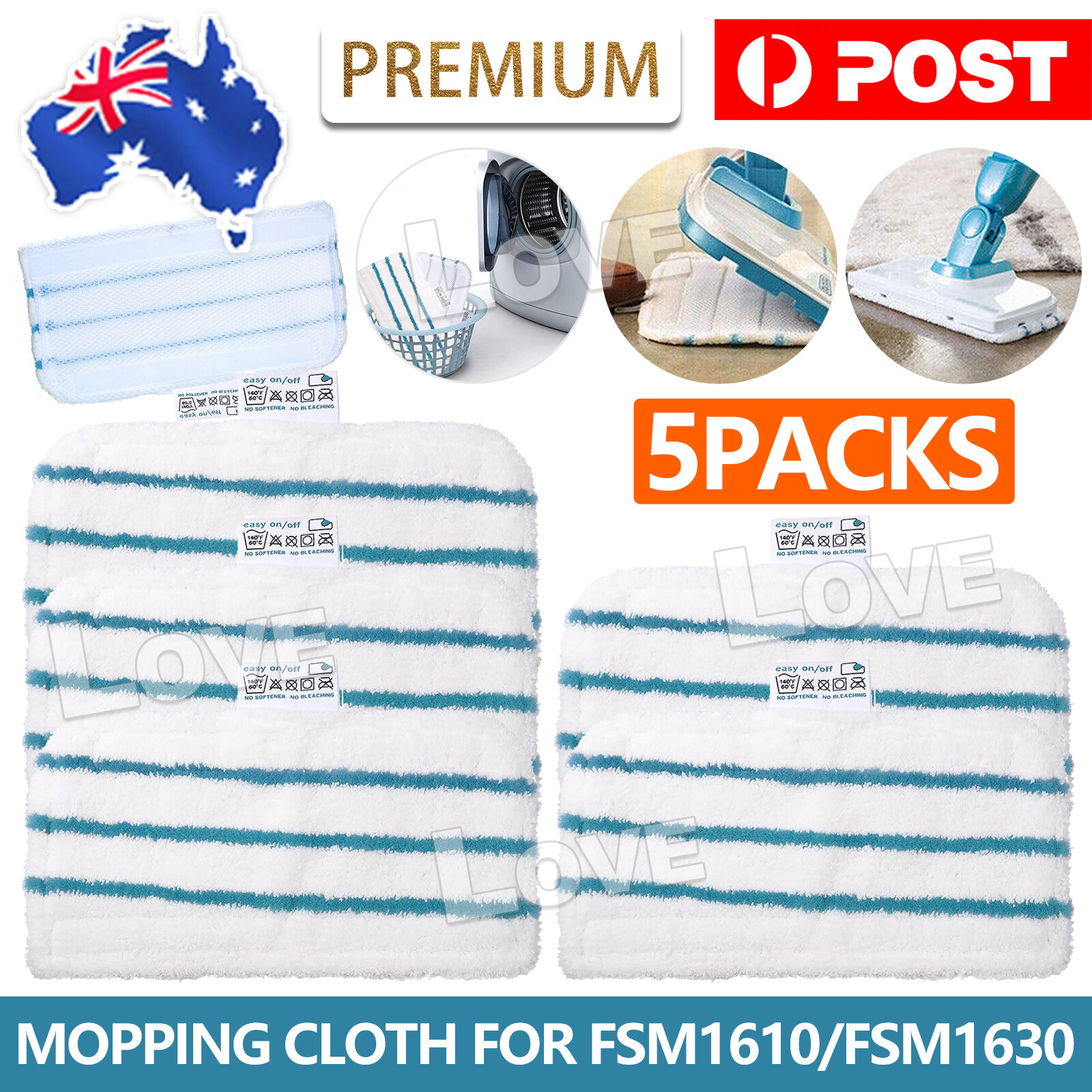 5 Pack Mop Pads Replacement fr Black + Decker Steam Mop FSM1610