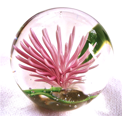 2~Vint~MUM FLOWERS~Art Glass~PINK~Chrysanthemum~SMALL~1 1/2"~Symbol~Long Life~EC - Picture 4 of 12