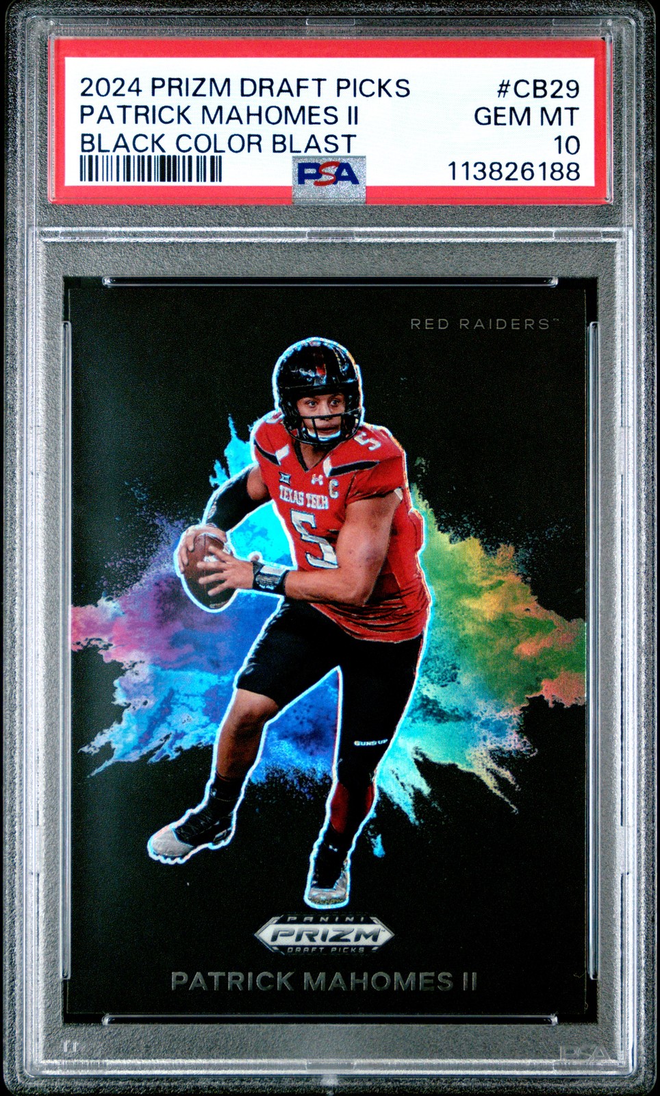 2024 PANINI PRIZM DRAFT PICKS BLACK COLOR BLAST #CB29 PATRICK MAHOMES II PSA 10