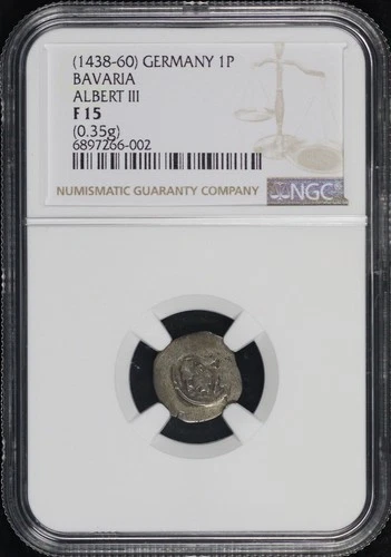 (1438-60) Germany Bavaria Albert III Silver 1 Pfennig (0.35g) NGC F-15