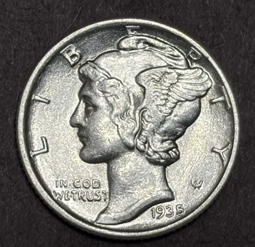 1935-P Mercury Dime 10c 90% Silver  AU