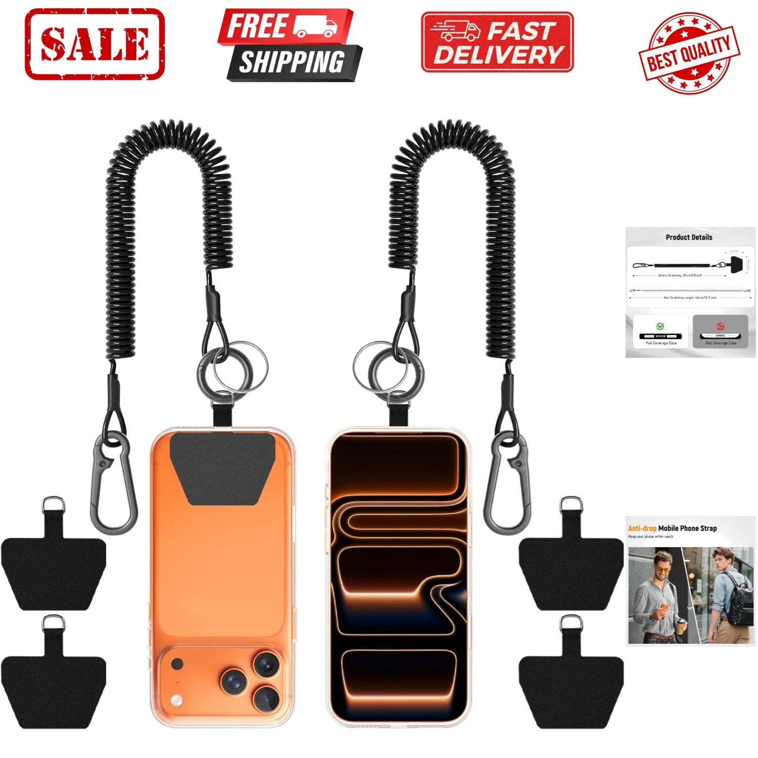 2 Pack Phone Tether Lanyard, Anti-Theft & Anti-Drop Phone Strap, Spiral Retra...