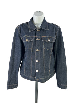 Calvin Klein Women's Dark Wash Button Up Long Sleeve Denim Jacket - M