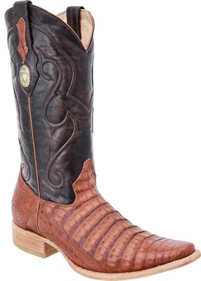 Genuine Exotic Alligator Crocodile Caiman 3X Pointy Toe Western Boots - Cognac