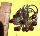 Vintage Silver Tone Red Banded Agate Carnelian Brooch Pin — photo 1