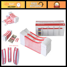 1000 Currency Straps Bill Wrappers Self-Sealing Red 500 Money Bands 7.5"x1.15