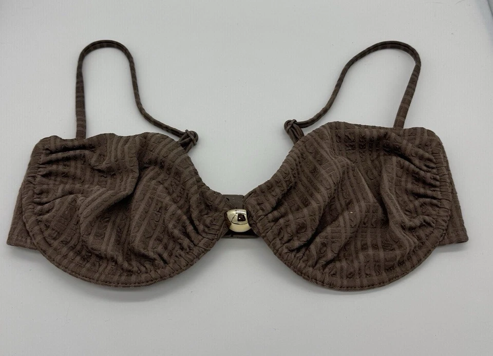Top de bikini con aros Taylor Design de ASOS con ribete de cuentas doradas en marrón talla 34D nuevo con etiquetas Foto 3 de 4